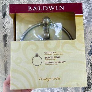 NEW Baldwin Prestige Champlain Towel Ring Satin Nickel Finish 3864.150 NIB